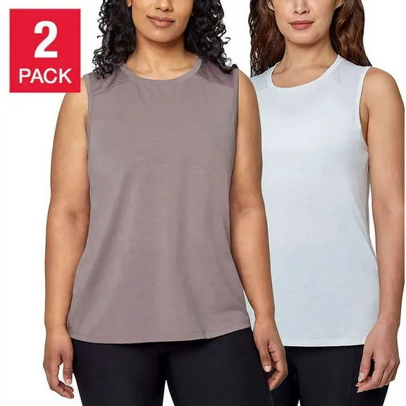 Mondetta Ladies' Active Tank Top, 2-Pack (Elderberry/Oyster Mush, Medium)