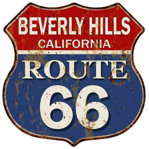 BEVERLY HILLS, CALIFORNIA Route 66 Shield Metal Sign Man Cave 211110013069