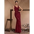 thumbnail image 3 of Elegant Long Sequin Formal Dress V-Neck Slit Design, Stretchy Fitted Glamorous, 3 of 6