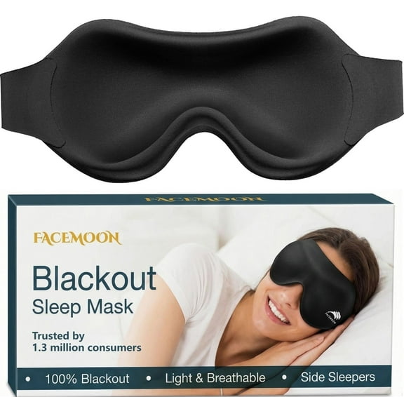 FACEMOON Sleep Mask for Side Sleepers 3D Contoured Cup Zero Eye Pressure 100% Light Blocking Adjustable Strap Travel