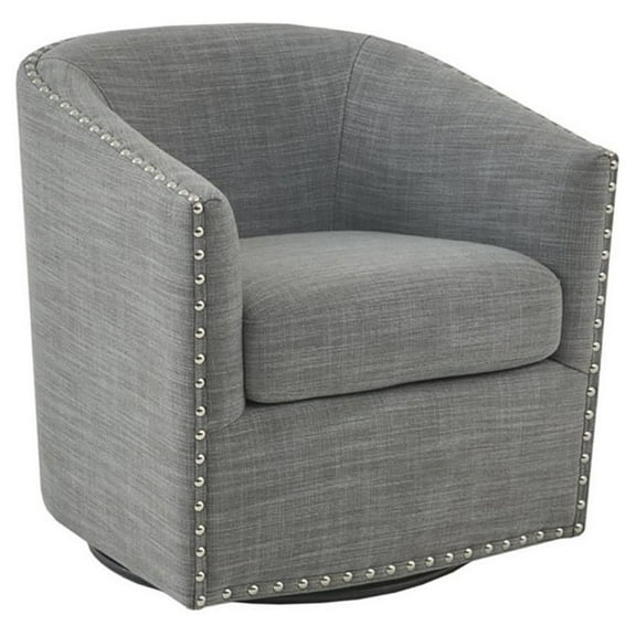 Pemberly Row 30.5" Fabric and Solid Wood Swivel Chair in Gray