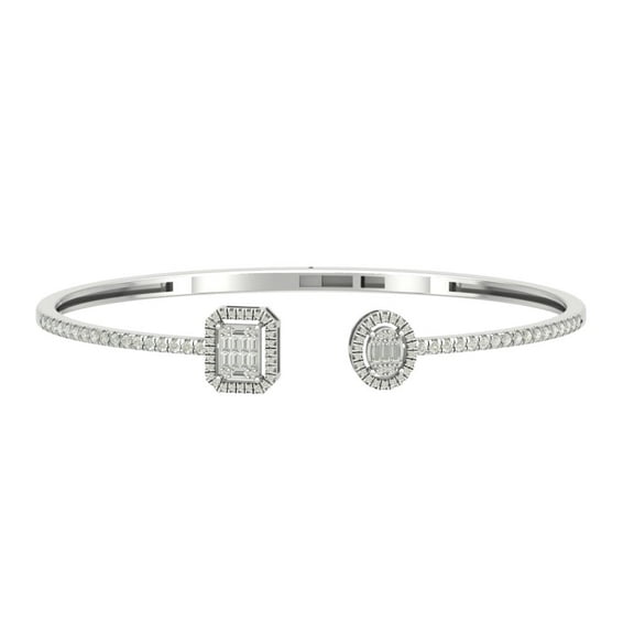 ARAIYA JEWELRY Sterling Silver Round and Baguette Diamond Open Cuff Bangle Bracelet (3/4 Cttw, I-J/ I2-I3), 7"