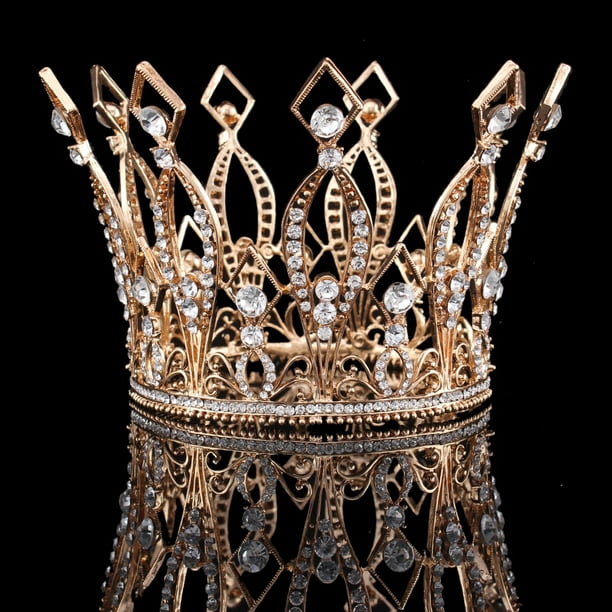 Imperial Medieval 3.9inch Crowns Full Rould Gold/Silver Tiaras For Women Clear Crystal Pageant Party Costumes Diadem Hair Jewelry Rose Gold