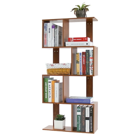 Deluxe Display Shelf - 4 Tier Shelves Display Bookcase Desk Organizer Storage Wood Closet Multi Units Deluxe Free Stand Shelving Shelves Racks Home Office - Rectangle Shaped | Dark Natural Wood Tone