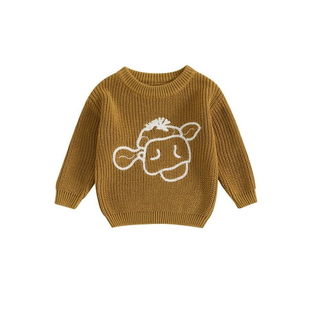 

ZINTAOZT Infant Baby Boy Girl Knit Sweaters Cow Embroidery Pullover Knitwear Long Sleeve Crewneck Fall Winter Clothes