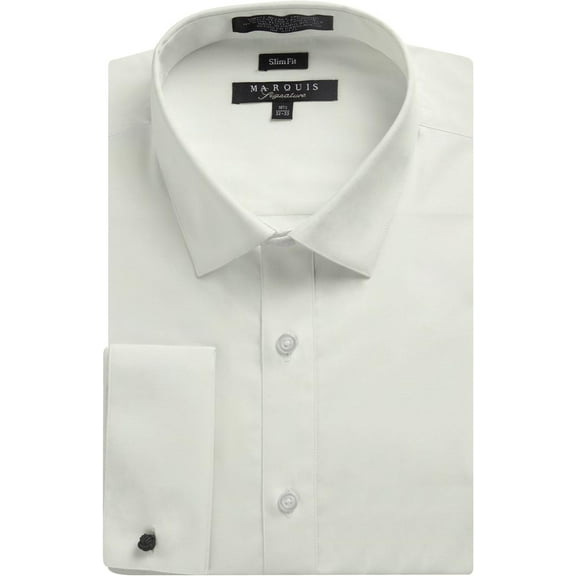 Marquis Mens Dress Shirt Slim Fit Long Sleeve Solid French Cuff Dress Shirt for Men