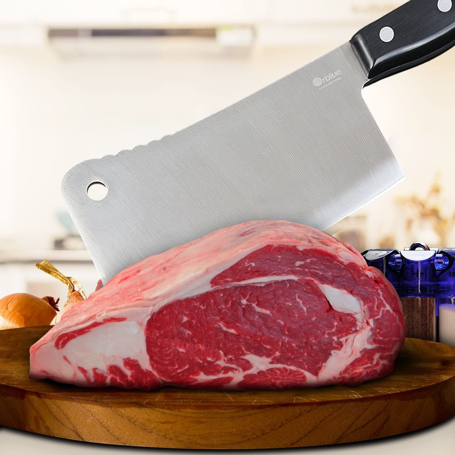 Orblue Premium Meat Cleaver - Stainless Steel Chef Butcher Knife for  Cooking - Professional 7-Inch Blade for Precision Cutting - Perfect for  Home