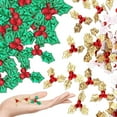 thumbnail image 6 of Duslogis 100pcs Mini Triple Leaf Holly Berries Embellishments DIY Crafts Christmas Decorations for Holiday Wreath Arrangement Gift Tag and Card Making (Gold), 6 of 7