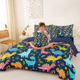 thumbnail image 3 of Feelyou Rainbow Cartoon Dinosaur Twin Bedding Sets for Boys Girls, Vibrant Prehistoric Wildlife Bedding Comforter Set, Blue, Blue Reversible, 7pcs, 3 of 7