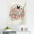 thumbnail image 1 of Kiss Me Tapestry, Hand Lettering Love Words with Butterflies and Lipstick Stain Motif, Fabric Wall Hanging Decor for Bedroom Living Room Dorm, 5 Sizes, Pale Pink Ivory Black, by Ambesonne, 1 of 1