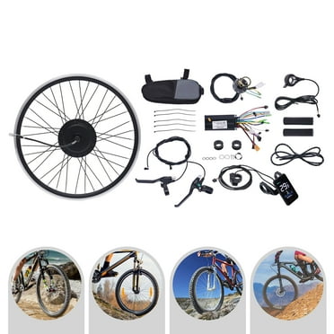 24-Inch Electric Bicycle Front Wheel Conversion Kit - 500W Brushless Motor, 5 Gears, V-Brake & Disc Brake Compatible, Complete Set with Display, Throttles, Brake Levers, and More