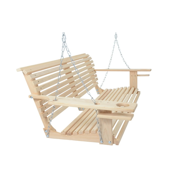 Handmade cypress porch 2024 swing with cupholders