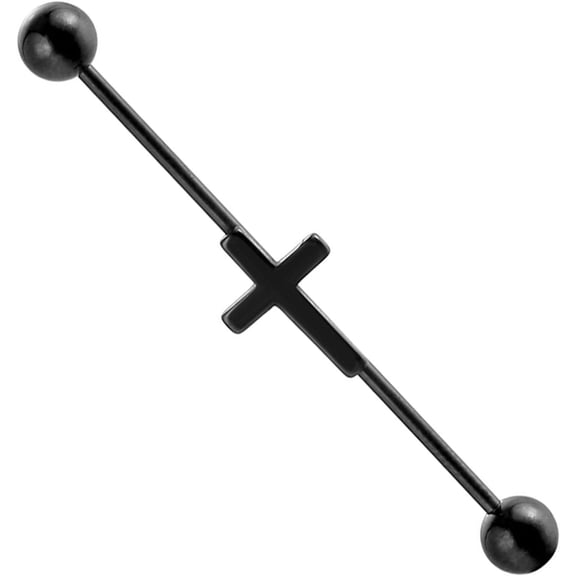 16G Stainless Steel Industrial Piercing Jewelry Cross Industrial Barbell Earrings Black Bar for Women Mens Cartilage Body Retainer