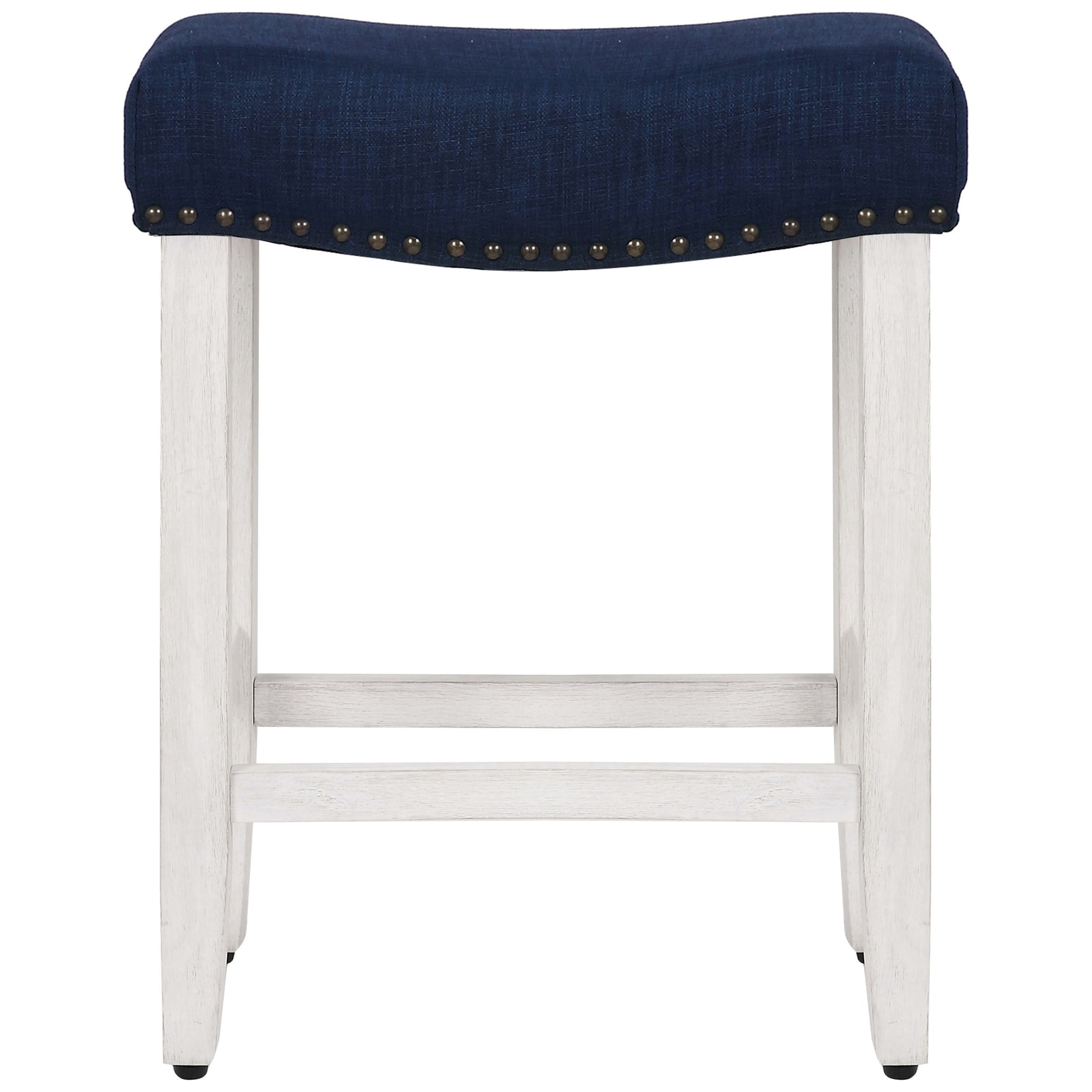 Polytrends Jameson Upholstered Polyester Antique White 24 Inch Counter Stool Antique White/Navy Blue Wood Wood Footrest Foam Modern & Contemporary