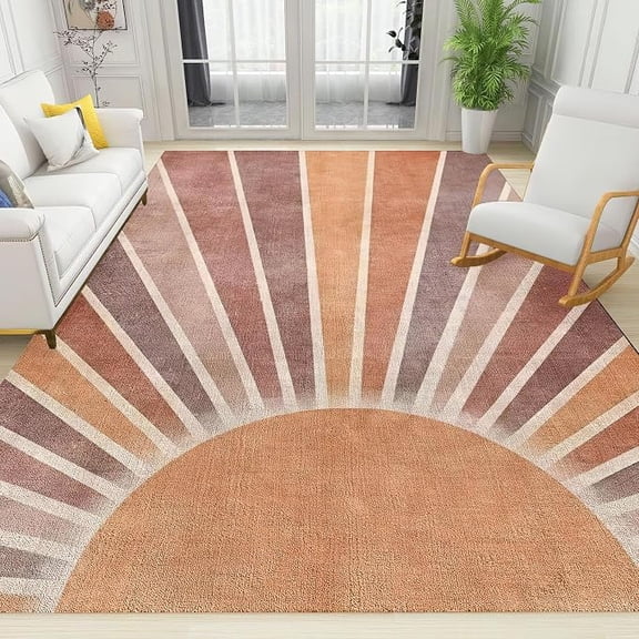 Bohemian Art Area Rug, Medieval Sun Streaks Machine Washable Rugs, with Anti-Slip Easy Clean Carpet for Living Room Bedroom Kitchen Dining Room Home Office 4 x 6ft