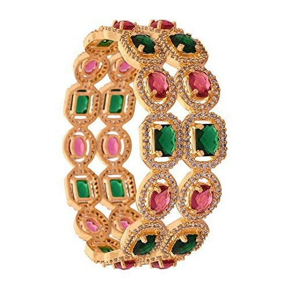 Ratnavali Jewels CZ Zirconia Gold Tone Multi Diamond Indian Bangles Bollywood Jewelry Women
