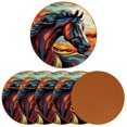 thumbnail image 2 of Horse Set of 6 Cool Round Microfiber Leather Coasters, 11x11 cm/4.3x4.3 in, Stylish Drink Mats for Home and Office Decor, 2 of 6