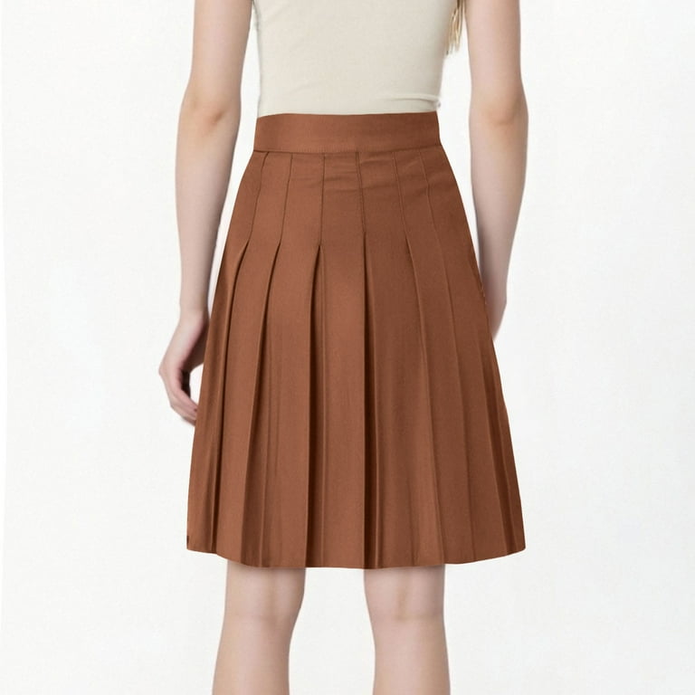 perfectbot Women's High Waisted Knee-Length Pleated Skirt Solid