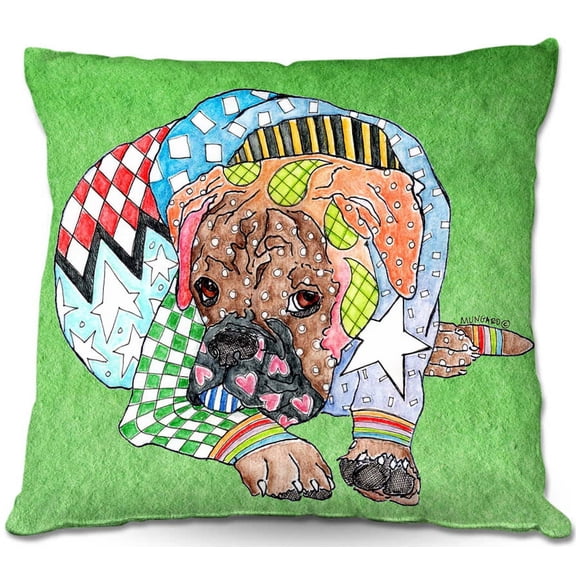 DiaNoche Designs Throw Pillows from Artist Marley Ungaro - Boxer Dog Green