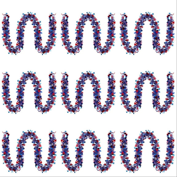 6.5 Ft Patriotic Tinsel Garland - 9PC Red White Blue Glitter Garland for 4th of July, Memorial Day, and Outdoor Holiday Decorations