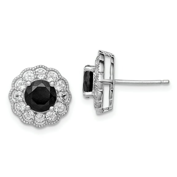 Primal Silver Sterling Silver Rhodium-plated Black Sapphire and White Topaz Post Earrings