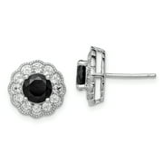 Primal Silver Sterling Silver Rhodium-plated Black Sapphire and White Topaz Post Earrings