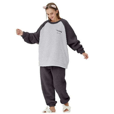

Noarlalf pants for women Unisex Sleepwear Winter Flannel Print Long Sleeve+ Long Pants Pajama Suit women s pants