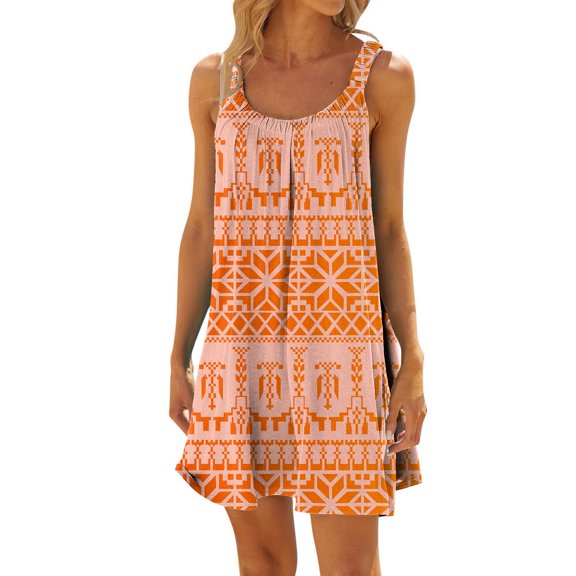 2024 Women's Summer Fashion Dress Sleeveless Pleated Print Casual Beach Shoulder Strap Flowy Comfortable Stylish Trendy Outfit