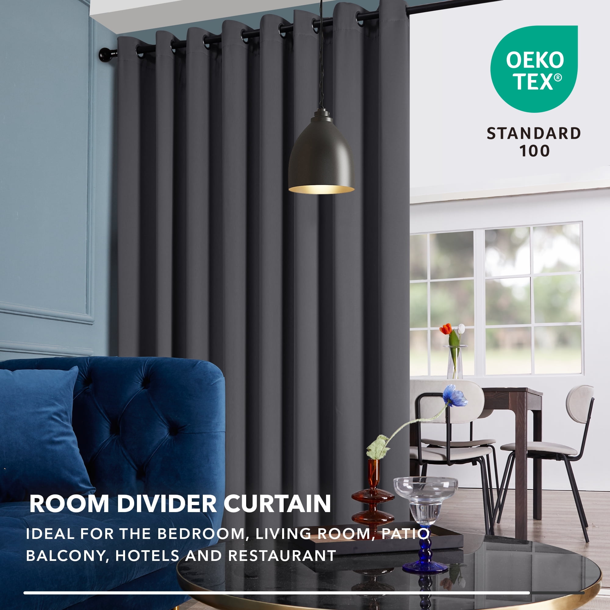 Deconovo Blackout Curtains for Sliding Door 84 Length, Thermal Insulared Patio Curtain, Room Divider Curtain for Nursery 100 x 84 inch Dark Gray 1 Drape