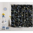 thumbnail image 3 of Blue and Yellow Floral Shower Curtain Decor,Country Wildflower and Green Leaf Herb on Black Shower Curtain for Bathroom 72X84 inch Polyester Fabric Bathroom Decoration Bath Curtains Hooks Included, 3 of 6