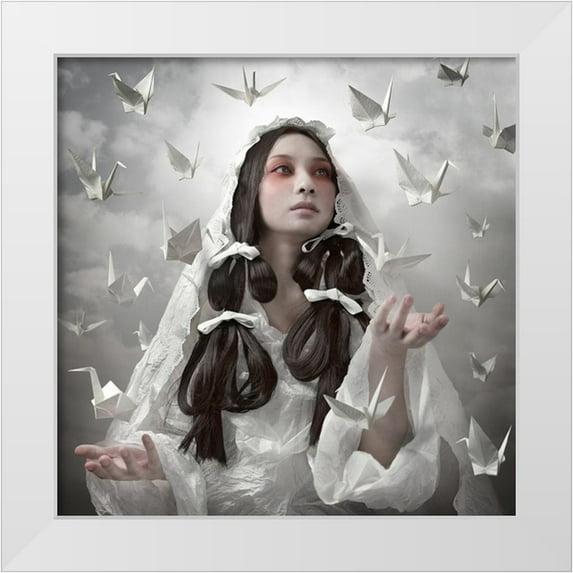 Murakami, Kiyo 12x12 White Modern Wood Framed Museum Art Print Titled - Goddess of Origami