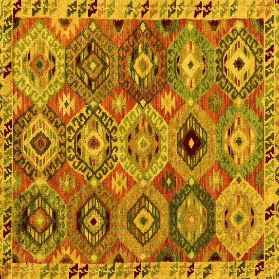 Ahgly Company Machine Washable Indoor Square Oriental Yellow Modern Area Rugs, 8' Square