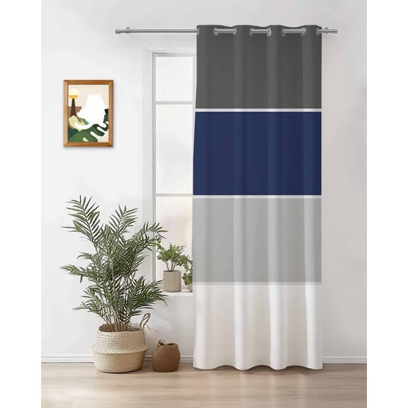 Navy Blue Thermal Insulated Blackout Curtains for Bedroom 84 Length Grey and White Striped Geometric Room Darkening Curtain 1 Panel Grommet Window Curtain Drape for Living Room Nursery Room