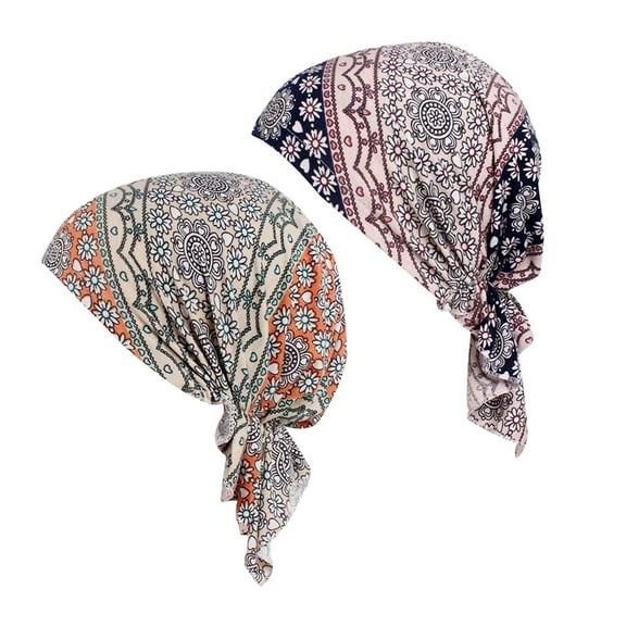 Yunhgft 2x Women Turban Hat Cotton Chemo Cap Pre-Tied Wrap Head Scarf Skull Cap Hat