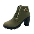 thumbnail image 2 of Tawop Ladies Boots Ankle Chunky High Heel Lace Up Side Zip Thick Sole Round Toe Boots, 2 of 8