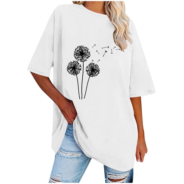 Camisetas de Manga Corta para las Mujeres Impreso Cuello Redondo Suelto Camiseta, Casual Cuatro Estaciones Blusa para el Hogar