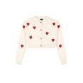 thumbnail image 3 of Forever 21 Heart Print Cropped Cardigan, Color-Cream/Red, Size-Xs, 3 of 6