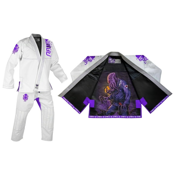 Raven Fightwear Men's BJJ Horror Cthulhu Brazilian Jiu Jitsu Uniform Premium BJJ Gi White