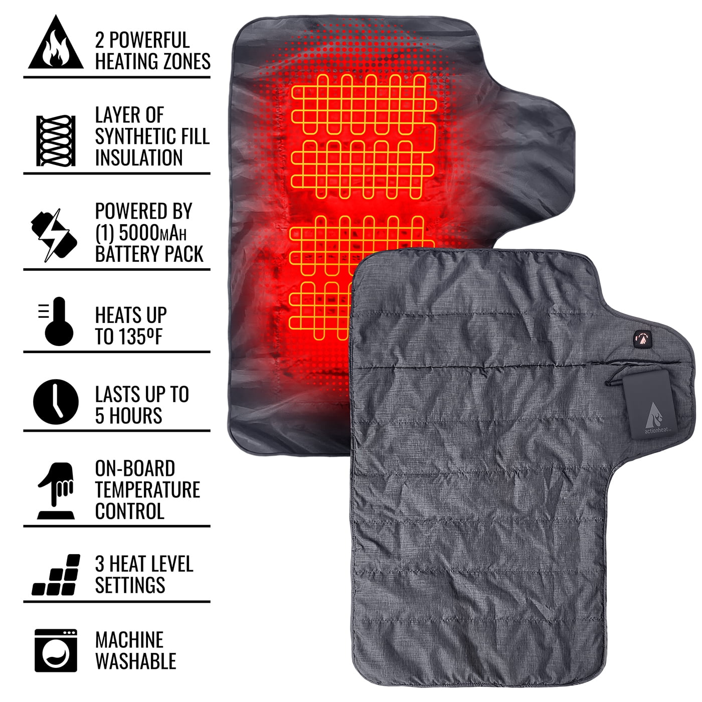 ActionHeat 7V Battery Heated Sleeping Bag Pad in Grey, One Size, Spot or Machine Wash Cold