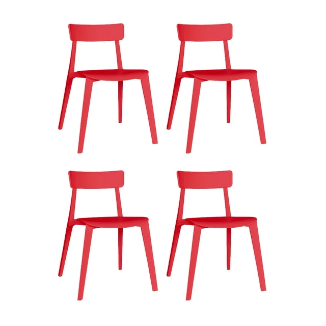 OFFIHO Set de 4 Sillas Kipali Rojo para exterior resistente a rayos UV de polipropileno
