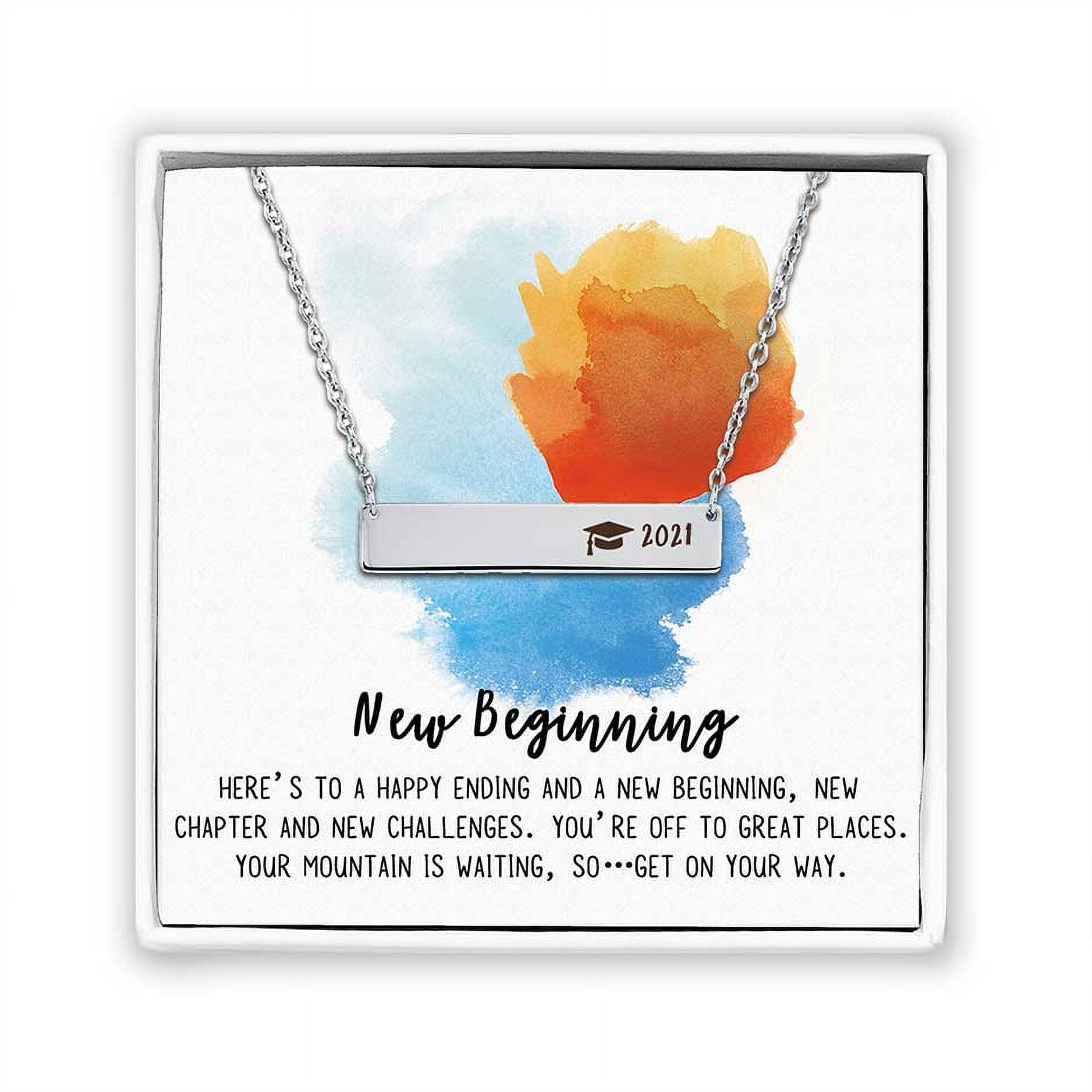 Anavia Graduation Gift for Her -  2021 College Graduation Gifts for Friend  -  New Beginnings Graduation Gift for Daughter  -  Stainless Steel Bar Necklace