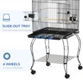 thumbnail image 4 of PawHut 53.9'' Large Rolling Steel Bird Cage Bird House with Wheels, Black, 4 of 10