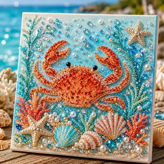 Ocean Theme Pearl Art DIY Kit, Pearl Painting Kit for Adults, Craft Wall Decor, Gift Set, 3D Sparkling Coastal Wall Decor, Nautical Home Wall Decoration