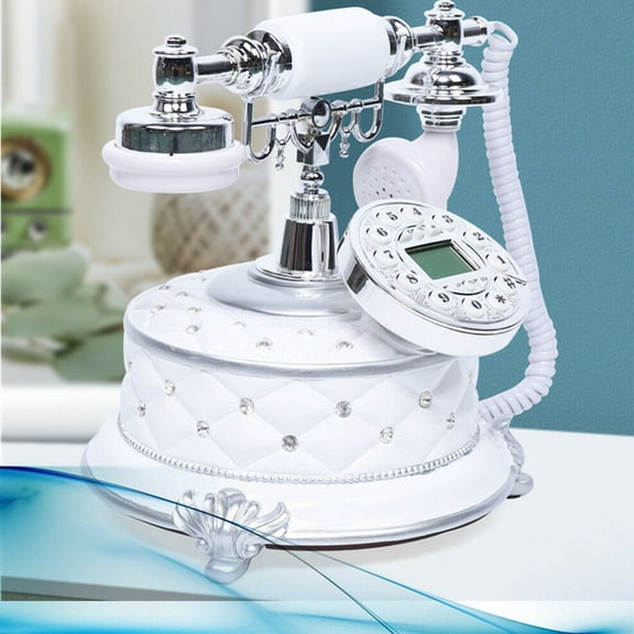 European Style Retro Corded Telephone, Push-button Dialer, Desktop Old Fashioned Landline Phone for Office White