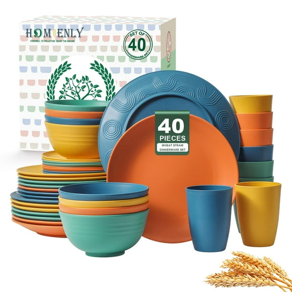 Juego de vajilla Homienly Premium Wheat Straw, 40 piezas para 8