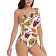 thumbnail image 3 of Sikiie Hot Dog Burger Print Women One Piece Swimsuits Tummy Control One Shoulder Bathing Suits Ruffle Swimwear, From S to XXL-Small, 3 of 6