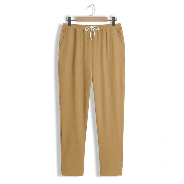 Pantalones largos para hombre, color liso, informales, a la moda, con cintura elástica, holgados, de pierna ancha, rectos, de poliéster