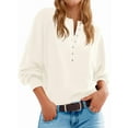 thumbnail image 2 of Chandail à Boutons Col Rond pour Femmes Automne Manches Longues Henley Chemises Tendance Chandail Ample Blanc m, 2 of 8