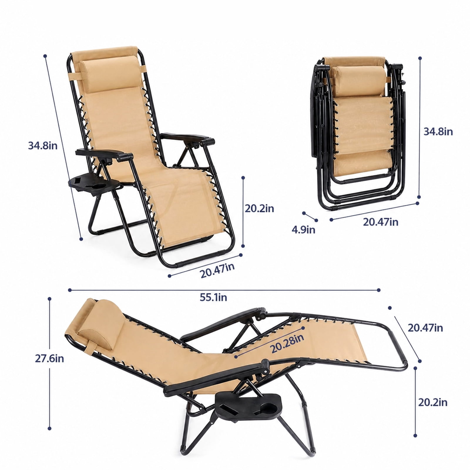 Alvantor 2-Pack Zero Gravity Lounge Chairs, Portable Recliner Beach Camping Patio Outdoor Folding Lounge Chair with Pillow & Cup Holder