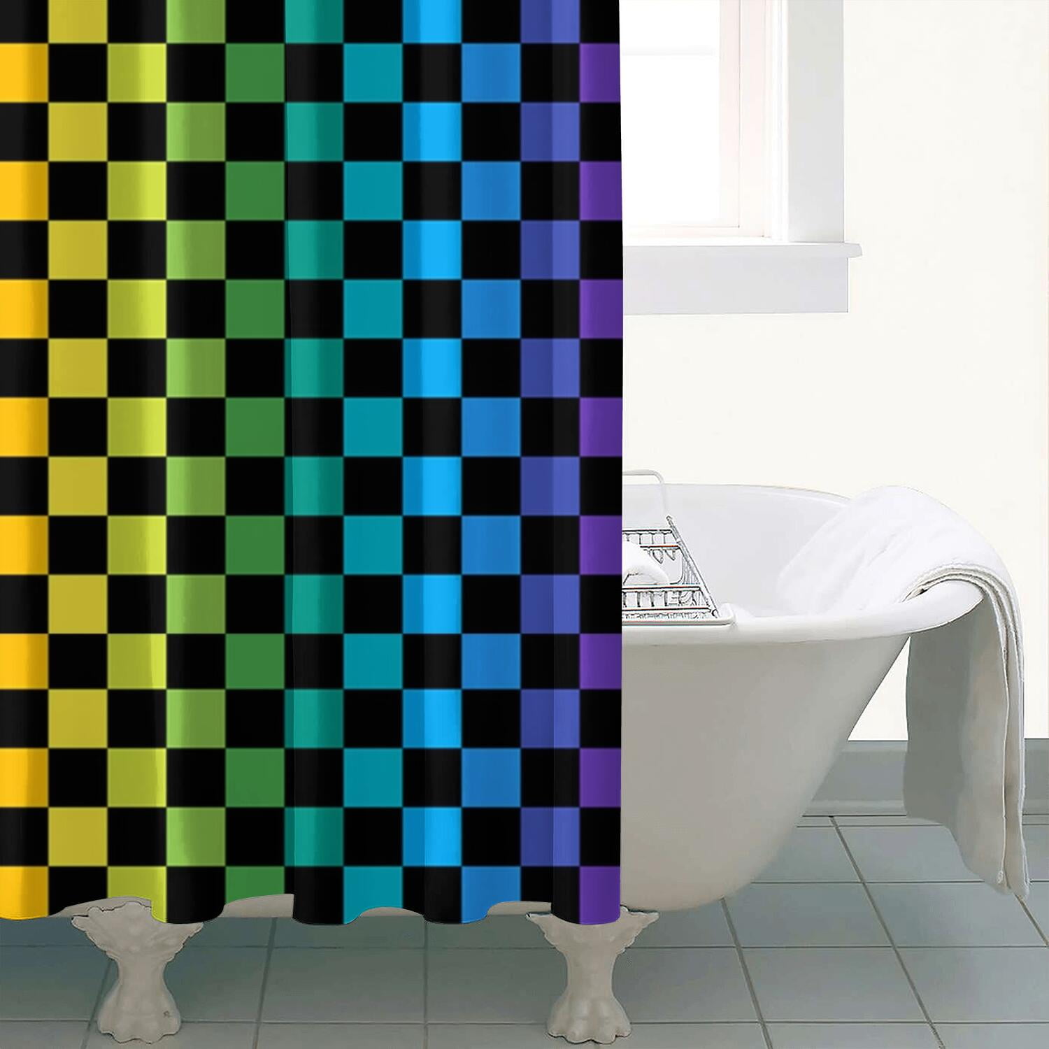 Rainbow Checkered Pattern Shower Curtain 84"x72" ,Bathroom Decorative Shower Curtains Set with 12 Hooks,Modern Waterproof Washable Shower Curtain